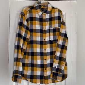 Men's Knox & Lane Flannel 100% Cotton Button up Yellow Blue White Plaid Sz Small